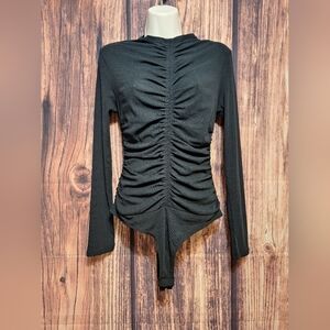 Astr Black Ruched Bodysuit